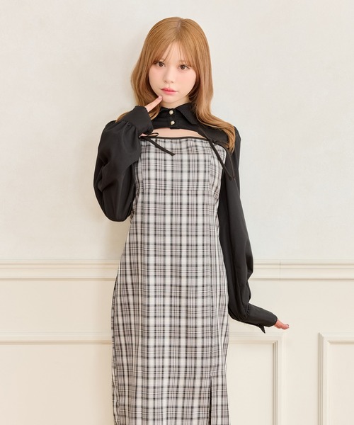 apres jour ダブルリボンキャミワンピース(グレー系その他) apres jour ワンピース 「SET着用可能」ダブルリボンキャミ
