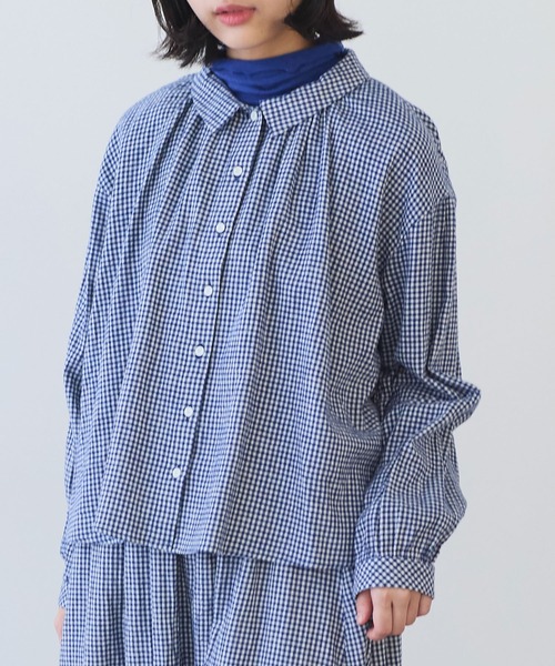 bulle de savon（ビュルデサボン）の「fuwa fuwa gingham ブラウス（シャツ/ブラウス・レディース・レッド/ブルー・FREE）」の5枚目の写真