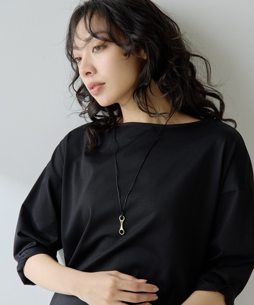Whim Gazette ウィムガゼット カットソー ブラック コットンテレコクルーネックプルオーバー（Tシャツ/カットソー