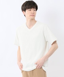 TAKA-Q（タカキュー）の「【接触冷感 マシンウォッシャブル】タカキュー ドライストライプ Vネック ストレッチ半袖Tシャツ（Tシャツ/カットソー）」
