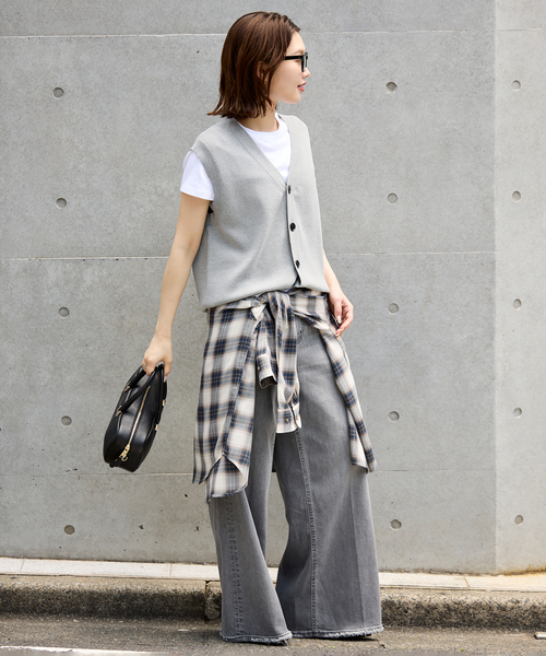 SLOBE iENA グレー ニットベスト Vネック ノースリーブ WEB限定/追加》総針Vネック ニットベスト（ベスト）｜SLOBE IENA