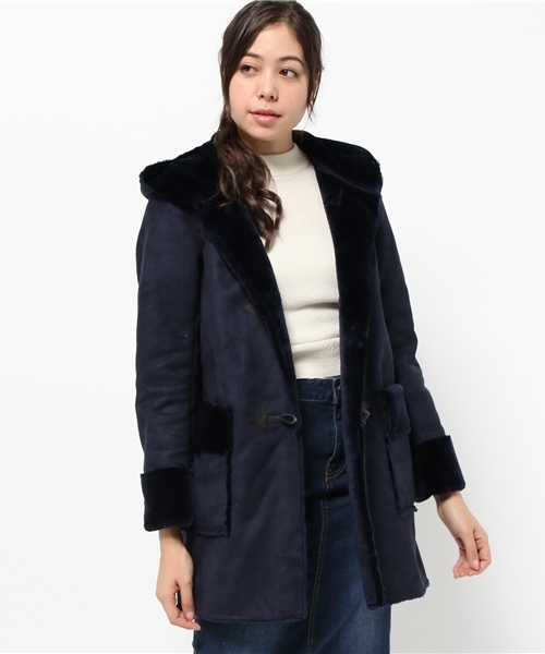 SEVENDAYS=SUNDAY（セブンデイズサンデイ）の「フェイクムートンダッフルコート（ピーコート・レディース・ネイビー/キャメル・LARGE/MEDIUM）」の5枚目の写真