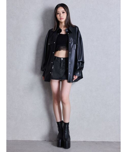 GYDA（ジェイダ）の「ハイウエストダメージスカートライクデニムショートパンツ（デニムスカート・レディース・ピンク/ブラック/ライトブルー・SMALL/MEDIUM）」の11枚目の写真