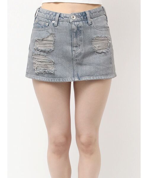 GYDA（ジェイダ）の「ハイウエストダメージスカートライクデニムショートパンツ（デニムスカート・レディース・ピンク/ブラック/ライトブルー・SMALL/MEDIUM）」の12枚目の写真