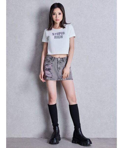 GYDA ハイウエストGDembossダメージスカートライクデニムショートパンツ ジェイダ GYDA ハイウエストGD embossダメージスカートライク