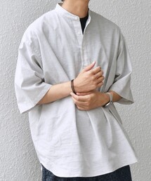 SHIPS any: コットン/リネン バンド スキッパー ハーフスリーブ シャツ◇