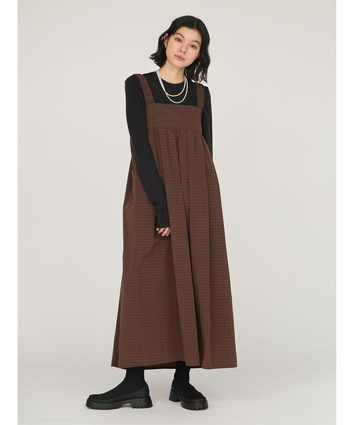 emmi（エミ）の「【限定カラー】ボックスチェックワンピースセット（ワンピース・レディース・ブラウン/ブラック/カーキ・0/1）」の7枚目の写真