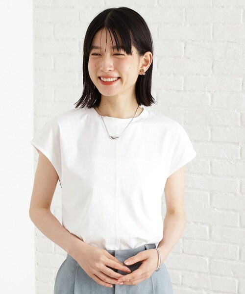 THE SHOP TK (ザ ショップ ティーケー )の「合皮パイピングフレンチTシャツ【洗える】(Tシャツ/カットソー・レディース・オフホワイト/ブラウン系/ブラック・13/12)」の2枚目の写真
