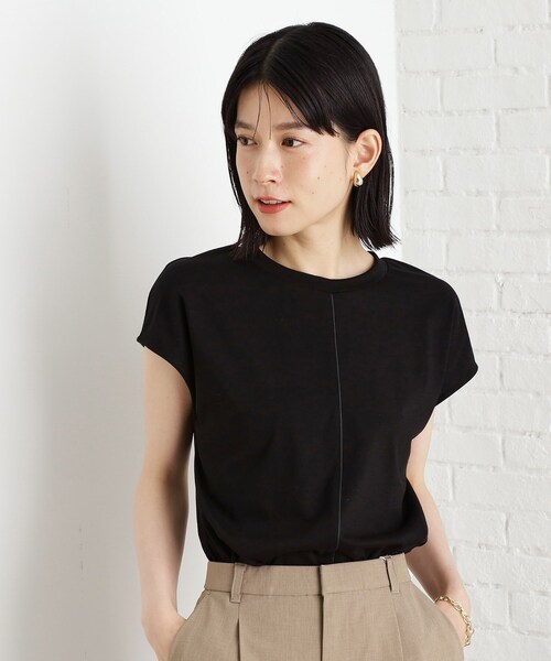 THE SHOP TK (ザ ショップ ティーケー )の「合皮パイピングフレンチTシャツ【洗える】(Tシャツ/カットソー・レディース・オフホワイト/ブラウン系/ブラック・13/12)」の3枚目の写真