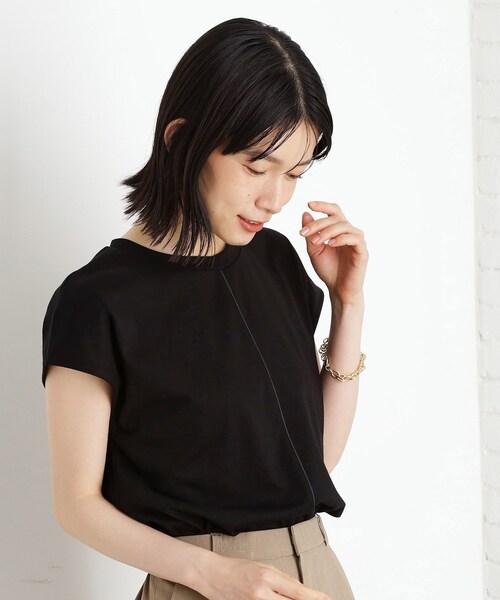 THE SHOP TK (ザ ショップ ティーケー )の「合皮パイピングフレンチTシャツ【洗える】(Tシャツ/カットソー・レディース・オフホワイト/ブラウン系/ブラック・13/12)」の7枚目の写真