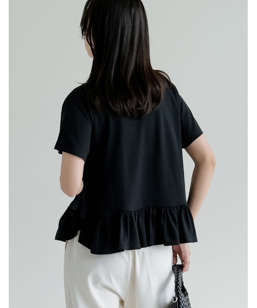 Re:EDIT（リエディ）の「[接触冷感][UVカット]コットン天竺フリルヘムTシャツ（Tシャツ/カットソー・レディース・ホワイト/ブラック・MEDIUM/LARGE）」の14枚目の写真