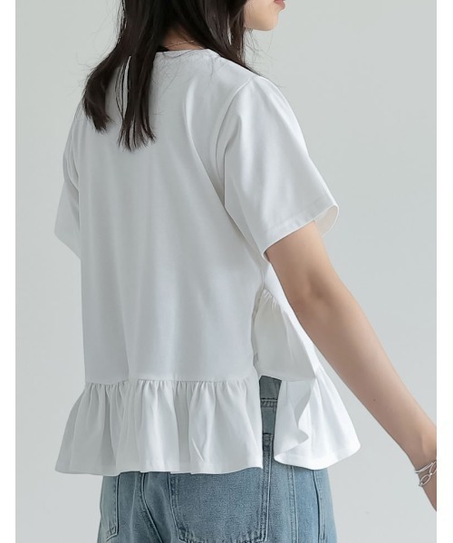 Re:EDIT（リエディ）の「[接触冷感][UVカット]コットン天竺フリルヘムTシャツ（Tシャツ/カットソー・レディース・ホワイト/ブラック・MEDIUM/LARGE）」の8枚目の写真