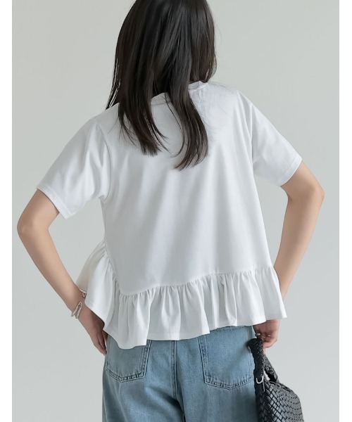 Re:EDIT（リエディ）の「[接触冷感][UVカット]コットン天竺フリルヘムTシャツ（Tシャツ/カットソー・レディース・ホワイト/ブラック・MEDIUM/LARGE）」の7枚目の写真