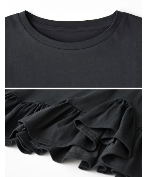 Re:EDIT（リエディ）の「[接触冷感][UVカット]コットン天竺フリルヘムTシャツ（Tシャツ/カットソー・レディース・ホワイト/ブラック・MEDIUM/LARGE）」の16枚目の写真