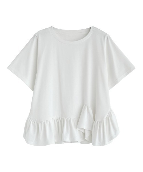 Re:EDIT（リエディ）の「[接触冷感][UVカット]コットン天竺フリルヘムTシャツ（Tシャツ/カットソー・レディース・ホワイト/ブラック・MEDIUM/LARGE）」の3枚目の写真