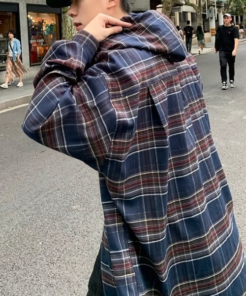 link lot（リンクロット）の「フード付きダークチェックシャツ（シャツ/ブラウス・メンズ・ネイビー・M）」の11枚目の写真