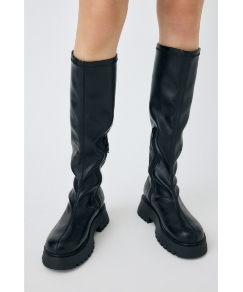 【美品】Moussy マウジー ブーツ ブラック MOUSSY（マウジー）の「STRETCHED LONG ブーツ（ブーツ）」 - WEAR