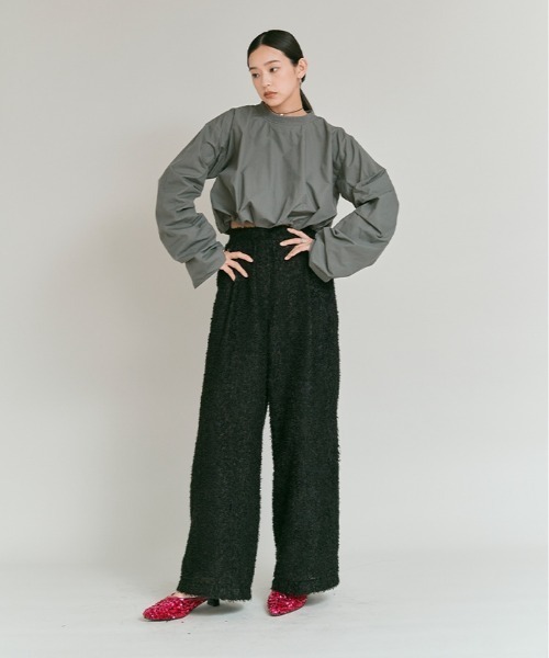 W:Huku（フーク）の「フェザーヤーン ハイウエスト タック イージーパンツ / Feather Yarn High-Waisted Tuck Pants（その他パンツ・レディース・ブラック/アイボリー・M/L）」の22枚目の写真