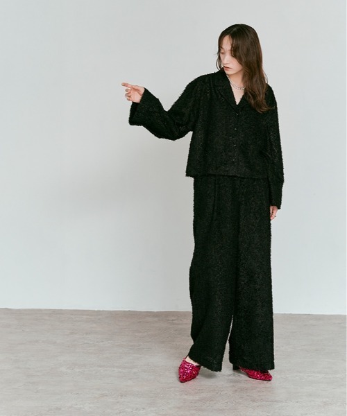 W:Huku（フーク）の「フェザーヤーン ハイウエスト タック イージーパンツ / Feather Yarn High-Waisted Tuck Pants（その他パンツ・レディース・ブラック/アイボリー・M/L）」の9枚目の写真