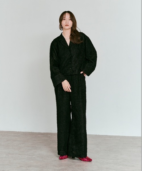 W:Huku（フーク）の「フェザーヤーン ハイウエスト タック イージーパンツ / Feather Yarn High-Waisted Tuck Pants（その他パンツ・レディース・ブラック/アイボリー・M/L）」の7枚目の写真