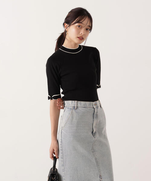 PROPORTION BODY DRESSING(プロポーションボディドレッシング)の「<ハンドウォッシャブル>リボンスリーブ配色ニット / 1215270927(ニット/セーター・レディース・ブラック/ベージュ/ボルドー・FREE)」の9枚目の写真