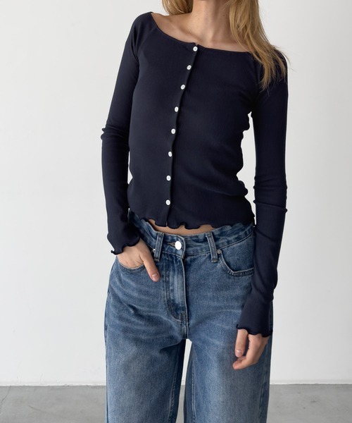 CANAL JEAN(キャナルジーン)の「El mar リブオフショルロングTシャツ(Tシャツ/カットソー・レディース・グレー/ブラック/ネイビー・ONE SIZE)」の1枚目の写真