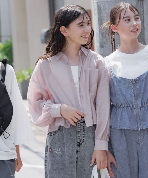 GLOBAL WORK（グローバルワーク）の「イージーDRYシアーシャツ長袖/576644（シャツ/ブラウス・キッズ・ピンク系1/ミント/アイボリー/サックスブルー・130cm/140cm/150cm/160cm）」の4枚目の写真