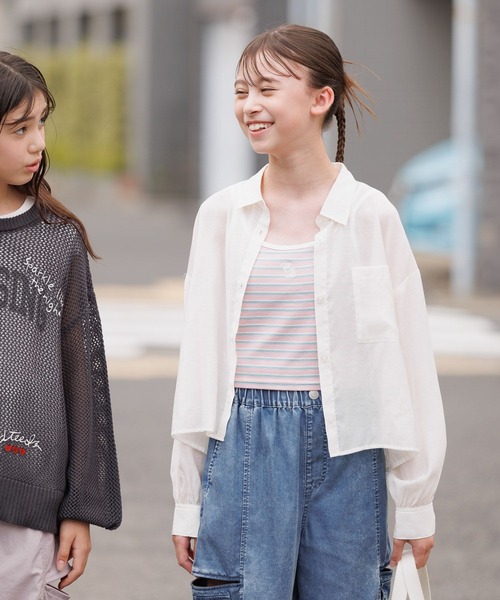 GLOBAL WORK（グローバルワーク）の「イージーDRYシアーシャツ長袖/576644（シャツ/ブラウス・キッズ・ピンク系1/ミント/アイボリー/サックスブルー・130cm/140cm/150cm/160cm）」の2枚目の写真
