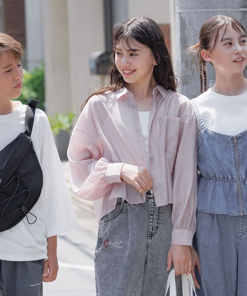 GLOBAL WORK（グローバルワーク）の「イージーDRYシアーシャツ長袖/576644（シャツ/ブラウス・キッズ・ピンク系1/ミント/アイボリー/サックスブルー・130cm/140cm/150cm/160cm）」の19枚目の写真