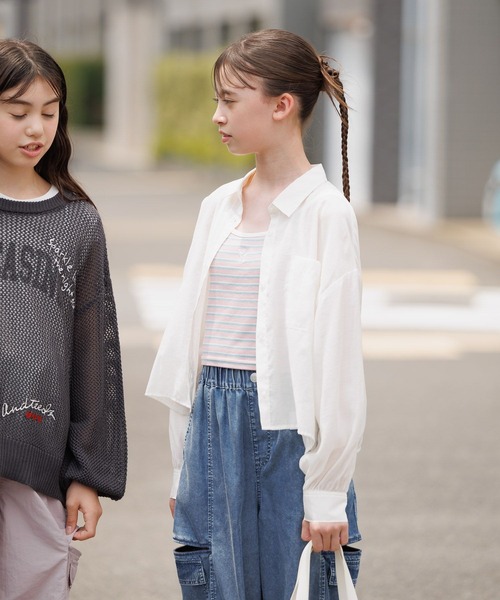 GLOBAL WORK（グローバルワーク）の「イージーDRYシアーシャツ長袖/576644（シャツ/ブラウス・キッズ・ピンク系1/ミント/アイボリー/サックスブルー・130cm/140cm/150cm/160cm）」の12枚目の写真