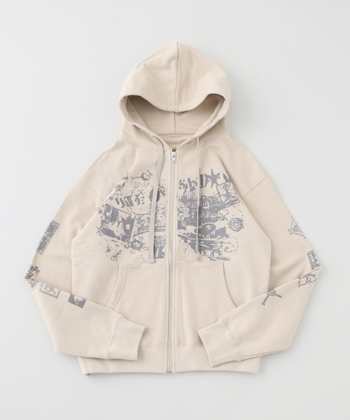 Wave of Sand（ウェーブオブサンド）の「Wave of Sand / ウェーブ オブ サンド CL PRINT ZIP UP HOODIE（パーカー・メンズ・ブラック/ブルー系その他/ベージュ・MEDIUM/SMALL）」の2枚目の写真