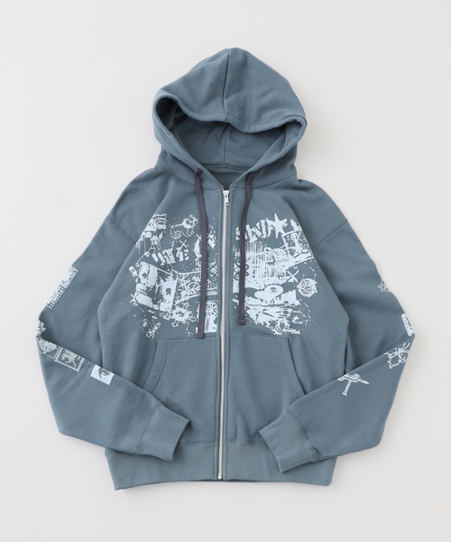 Wave of Sand（ウェーブオブサンド）の「Wave of Sand / ウェーブ オブ サンド CL PRINT ZIP UP HOODIE（パーカー・メンズ・ブラック/ブルー系その他/ベージュ・MEDIUM/SMALL）」の3枚目の写真