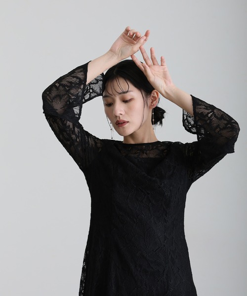 atlo(アトロ)の「総レース ベルスリーブ ロング Aライン リボン フレア パーティー ドレス セレモニー ミモレ丈&袖あり 結婚式 二次会 フォーマル オケージョンドレス 同窓会 成人式 お呼ばれ 謝恩会 20代 30代(ドレス・レディース・ネイビー/チャコール/ブラック・M/L/XL/XXL)」の13枚目の写真