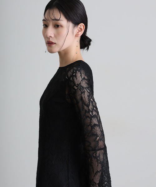 atlo(アトロ)の「総レース ベルスリーブ ロング Aライン リボン フレア パーティー ドレス セレモニー ミモレ丈&袖あり 結婚式 二次会 フォーマル オケージョンドレス 同窓会 成人式 お呼ばれ 謝恩会 20代 30代(ドレス・レディース・ネイビー/チャコール/ブラック・M/L/XL/XXL)」の14枚目の写真