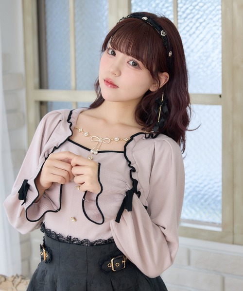 ROJITA(ロジータ)の「リボンチェーン付きボレロドッキングニット(ニット/セーター・レディース・ホワイト/ピンク/ブラック・FREE)」の3枚目の写真