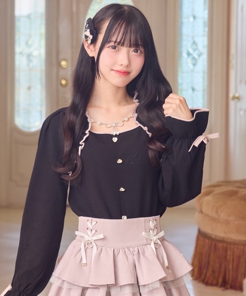 ROJITA(ロジータ)の「リボンチェーン付きボレロドッキングニット(ニット/セーター・レディース・ホワイト/ピンク/ブラック・FREE)」の4枚目の写真