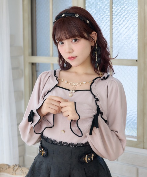 ROJITA(ロジータ)の「リボンチェーン付きボレロドッキングニット(ニット/セーター・レディース・ホワイト/ピンク/ブラック・FREE)」の6枚目の写真