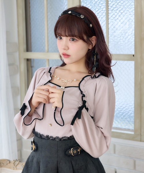 ROJITA(ロジータ)の「リボンチェーン付きボレロドッキングニット(ニット/セーター・レディース・ホワイト/ピンク/ブラック・FREE)」の7枚目の写真