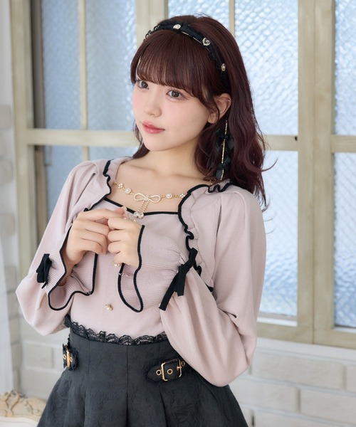 ROJITA(ロジータ)の「リボンチェーン付きボレロドッキングニット(ニット/セーター・レディース・ホワイト/ピンク/ブラック・FREE)」の8枚目の写真
