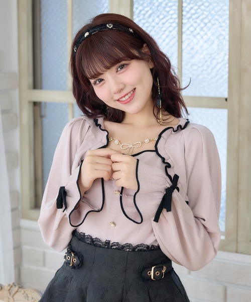ROJITA(ロジータ)の「リボンチェーン付きボレロドッキングニット(ニット/セーター・レディース・ホワイト/ピンク/ブラック・FREE)」の9枚目の写真