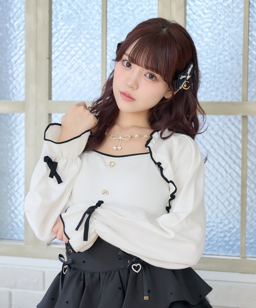 ROJITA(ロジータ)の「リボンチェーン付きボレロドッキングニット(ニット/セーター・レディース・ホワイト/ピンク/ブラック・FREE)」の11枚目の写真