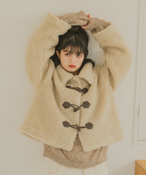 REMOON（リムーン）の「ラメボアスタンドジャケット（その他アウター・レディース・アイボリー/ブラウン・FREE）」の4枚目の写真