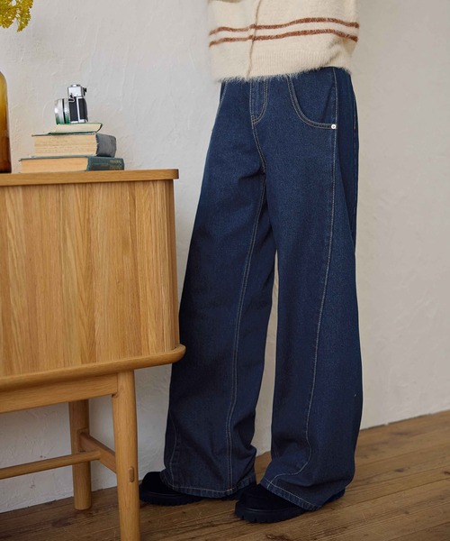 サイド切替ワイドデニムパンツ（デニムパンツ）｜CHAN ME