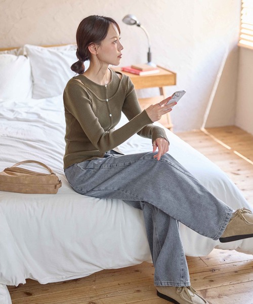 CHAN ME(チャンミ)の「サイド切替ワイドデニムパンツ(デニムパンツ・レディース・ブラック/ネイビー/ライトブルー・LARGE/MEDIUM/SMALL)」の7枚目の写真