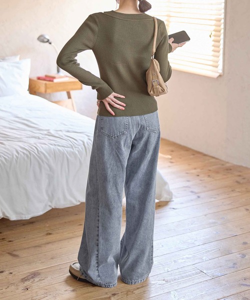 CHAN ME(チャンミ)の「サイド切替ワイドデニムパンツ(デニムパンツ・レディース・ブラック/ネイビー/ライトブルー・LARGE/MEDIUM/SMALL)」の12枚目の写真