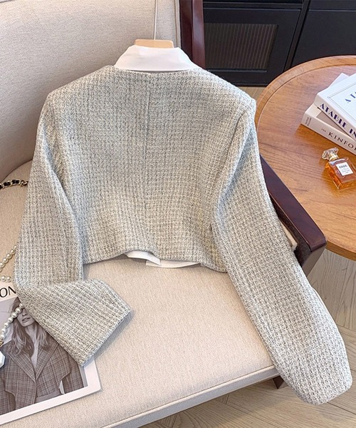 Jasmine】千鳥柄ノンカラージャケット＋グロップドシャツベスト