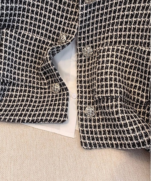 Jasmine】千鳥柄ノンカラージャケット＋グロップドシャツベスト