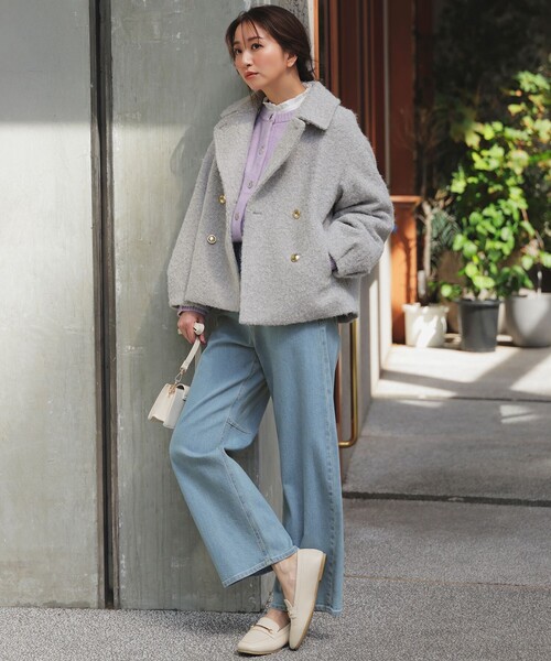 ANY SIS（エニィスィス）の「【2WAY】ブークレーシャギーラメ アウター（ピーコート・レディース・ライトグレー系/アイボリー系・X-LARGE）」の5枚目の写真