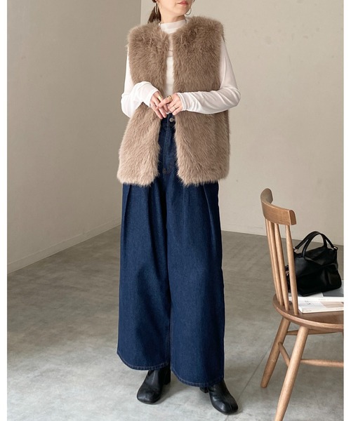 ファー　ベスト　ボリューム ABITOKYO ベスト ボリュームプードルフェイクファーベスト レディース