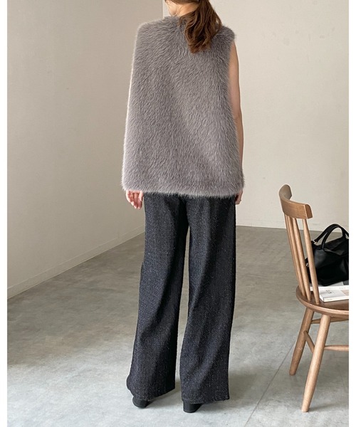 セール】ノーカラーミドル丈ボリュームフェイクファーベスト（ベスト